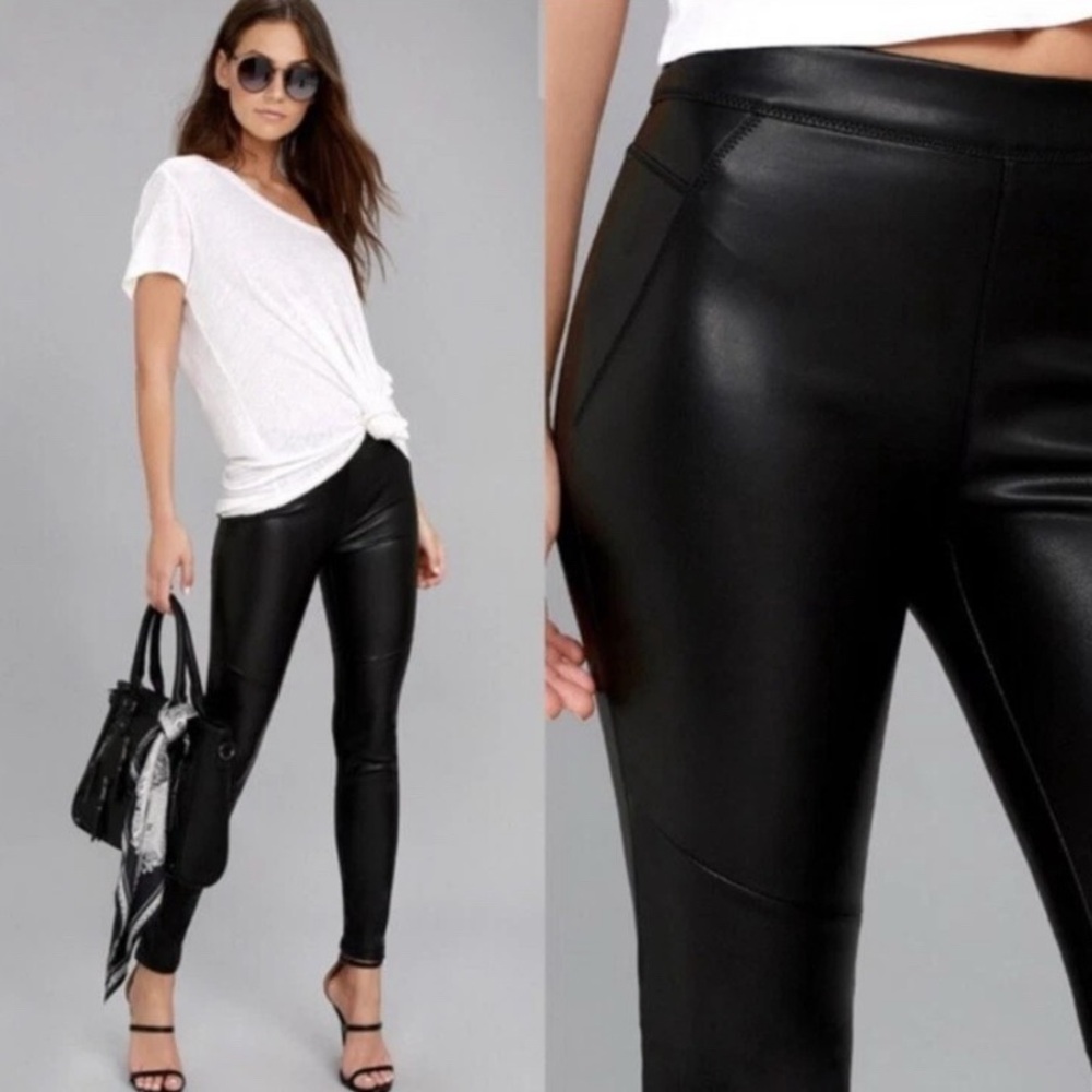 Free People Black Vegan Faux Leather Pull On Skinny Pants